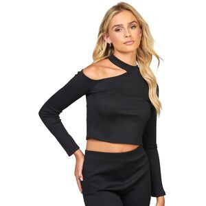 SikSilk Womens/Ladies Ribbed Long-Sleeved Top / Black